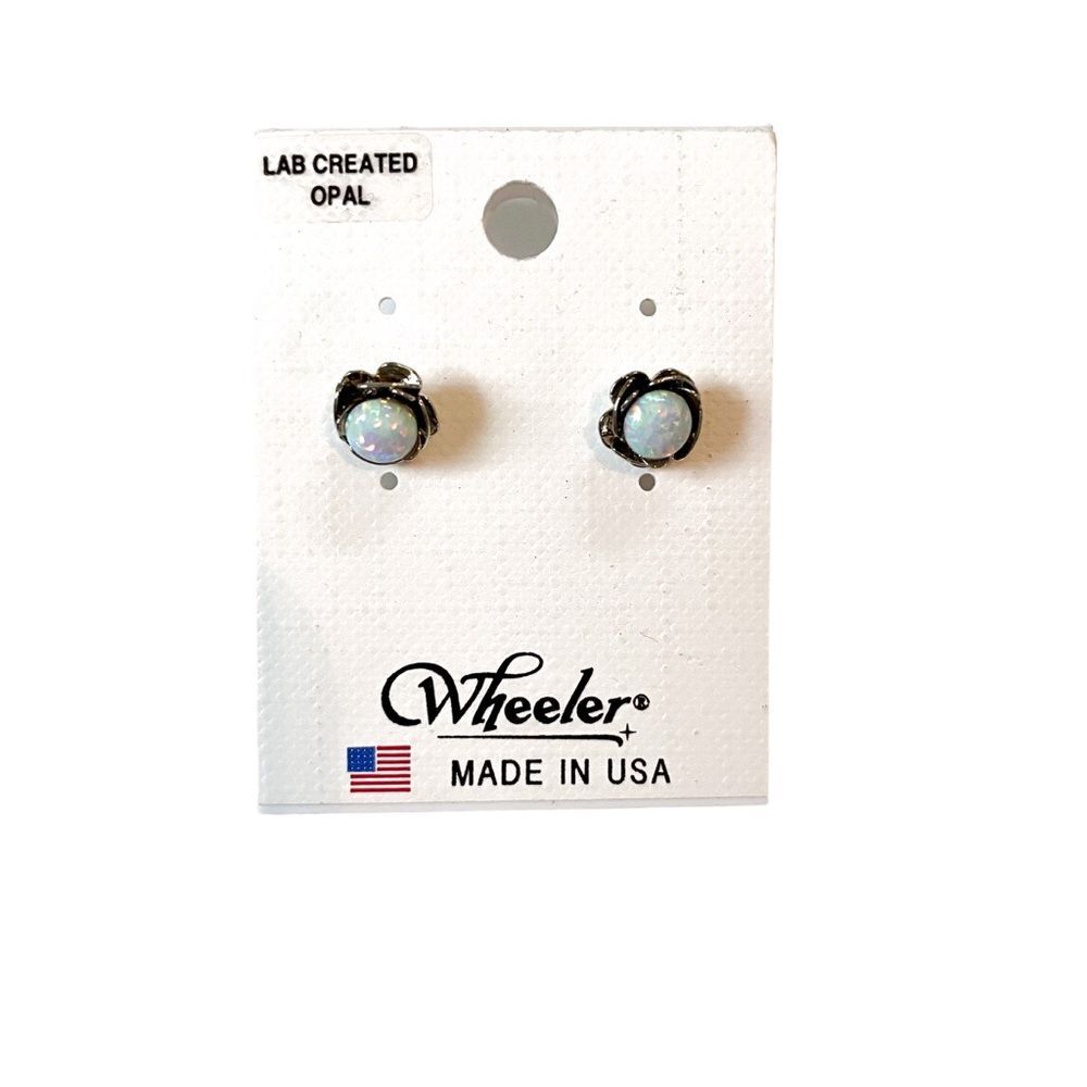 Wheeler USA Made Opal Stone Floral Hypoallergenic Silver Stud Earrings